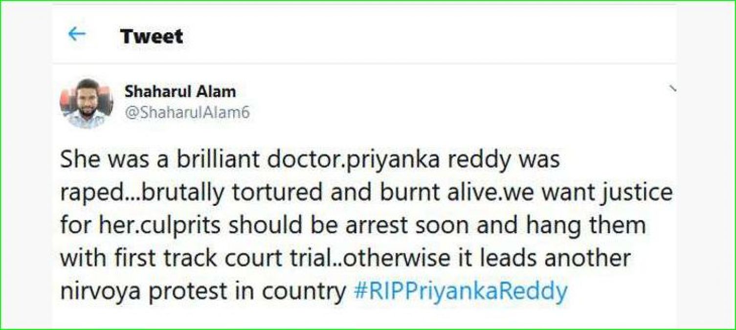People angry over murder of this female doctor, #RIPPriyankaReddy trending on Twitter