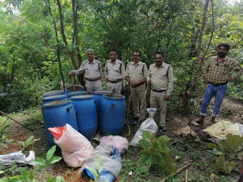 आबकारी विभाग ने की छापामार करर्वाई, हजारों रुपये का महुआ लाहन किया जब्त