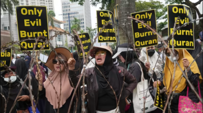 Muslims from Indonesia protest Sweden's burning of the Quran