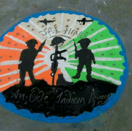 Rangoli is not only for decorating it gives many social message and tributes to Indian soldier martyrs.