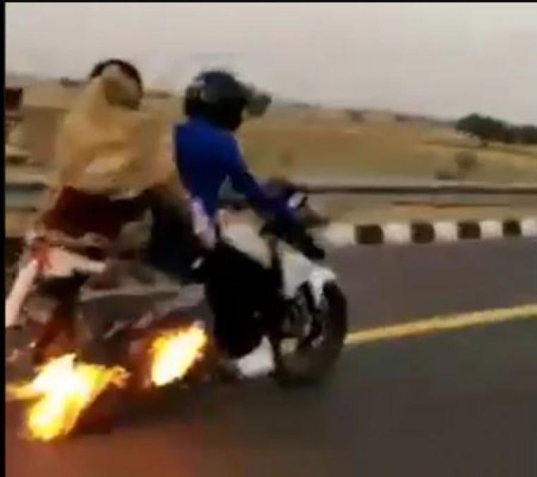 Viral Video: Police chase down bike on fire, save lives of three