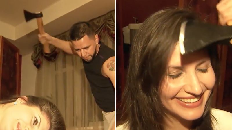 This barber uses an 'Axe' to do a hair-cut !