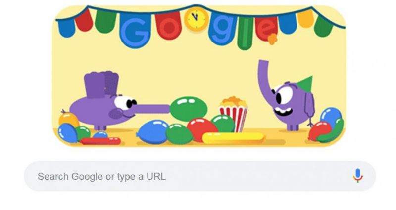 Google doodle  celebrates New Year's Eve 2018 with colorful cute elephants