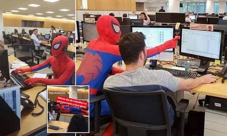 Watch video:  Spider-Man enters in an office and works, check it out here
