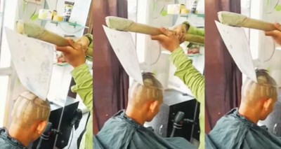 The barber cut the customer's hair not with a razor or scissors but with a shovel, people were shocked to see his style