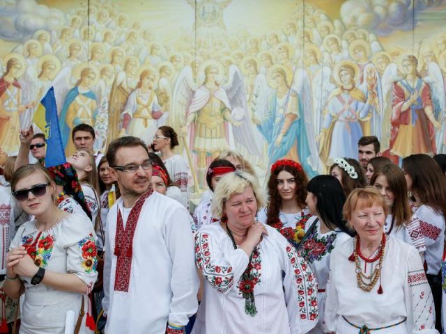 Snaps of 'Embroidered shirt parade' in central Kiev, Ukraine