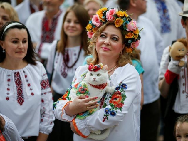 Snaps of 'Embroidered shirt parade' in central Kiev, Ukraine