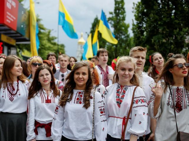 Snaps of 'Embroidered shirt parade' in central Kiev, Ukraine