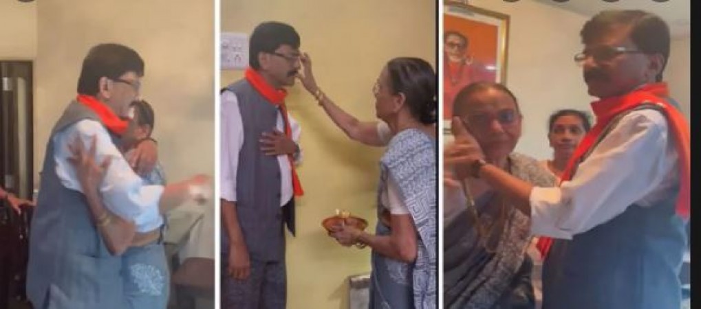VIDEO: ईडी दफ्तर ले जाने से पहले संजय राउत के गले लगकर रो पड़ीं मां, उतारी आरती