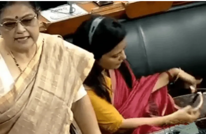 संसद में महंगाई पर बहस के दौरान TMC सांसद महुआ ने छुपाया अपना डेढ़ लाख का बैग, Video