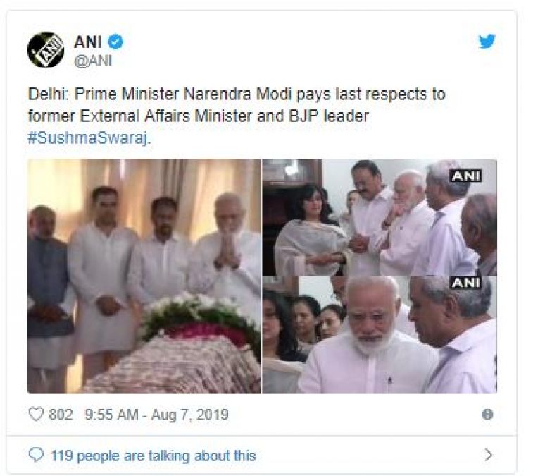 PM Modi,  Amit Shah and other leaders pay tribute to Sushma Swaraj in Delhi