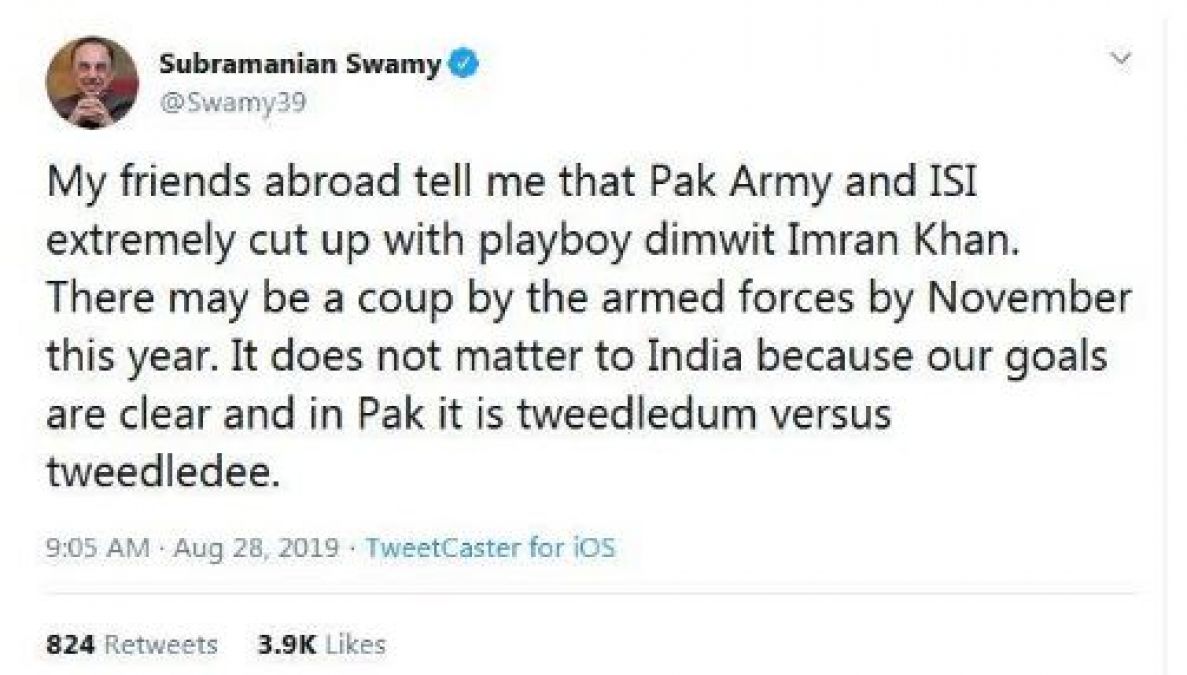 Pakistan may have coup after 2 months, Subramanian Swamy predicts