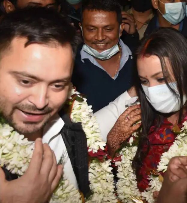 Tejashwi Yadav arrives in Patna with wife Rachel after marriage, photos revealed