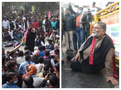 कृषि कानून के विरोध में पप्पू यादव का धरना प्रदर्शन, पुलिस ने भांजी लाठियां