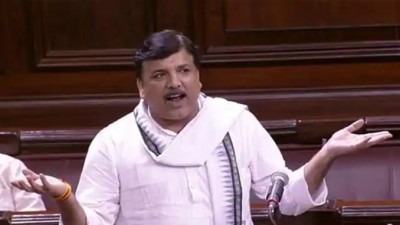 3 AAP MPs raising slogans despite Rajya Sabha Speaker's warning