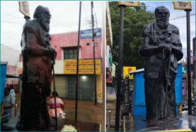 Saffron color thrown at Periyar statue in Tamil Nadu, accused arrested