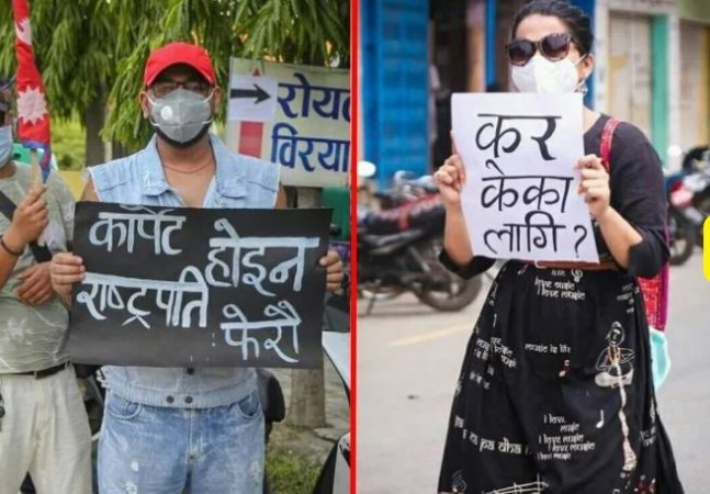 Celebration on one side and protest on the other side in Nepal