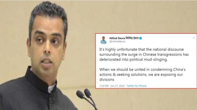 Congress leader Milind Deora slams his own party over China dispute