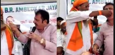 Dalit Swami fed Congress MLA with food and eat same food, VIDEO Viral