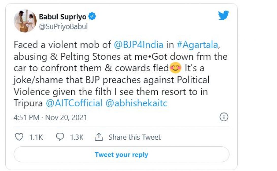 Tripura: The 'BJP mob' pelted stones at Bulbul Supriyo, he claims