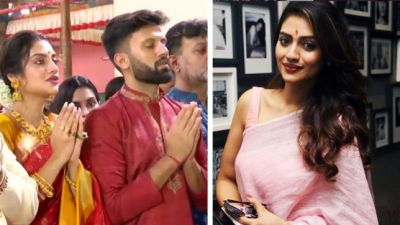 For the first time after marriage, Nusrat Jahan seen at Durga Pooja with husband Nikhil