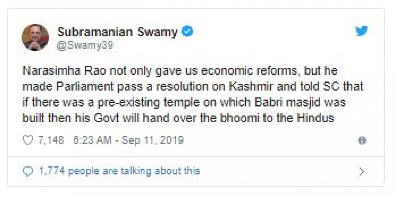 Subramanian Swamy demands Bharat Ratna for P V Narasimha Rao