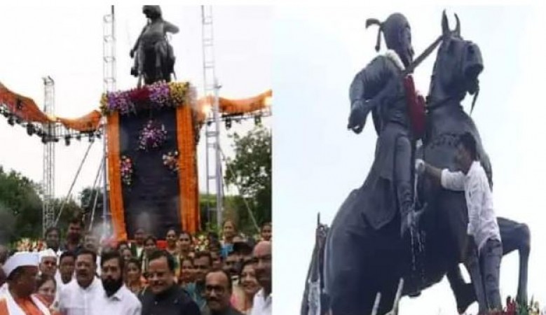CM शिंदे ने किया 'छत्रपति शिवाजी महाराज' की प्रतिमा का अनावरण, NCP ने दूध से नहलाकर किया 'शुद्धिकरण'