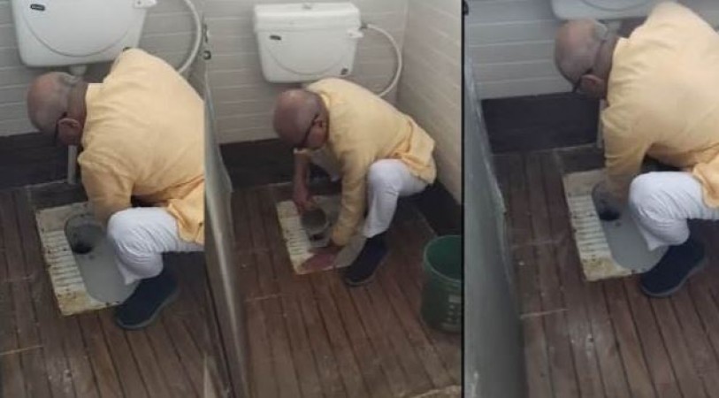 BJP सांसद ने हाथों से साफ़ किया स्कूल का गंदा टॉयलेट, वायरल हुआ VIDEO