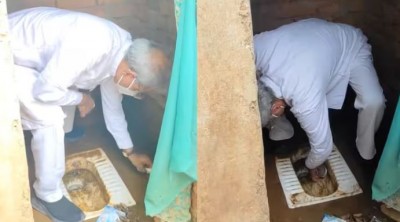 शौचालय साफ़ करते नजर आए BJP सांसद, वायरल हुआ VIDEO