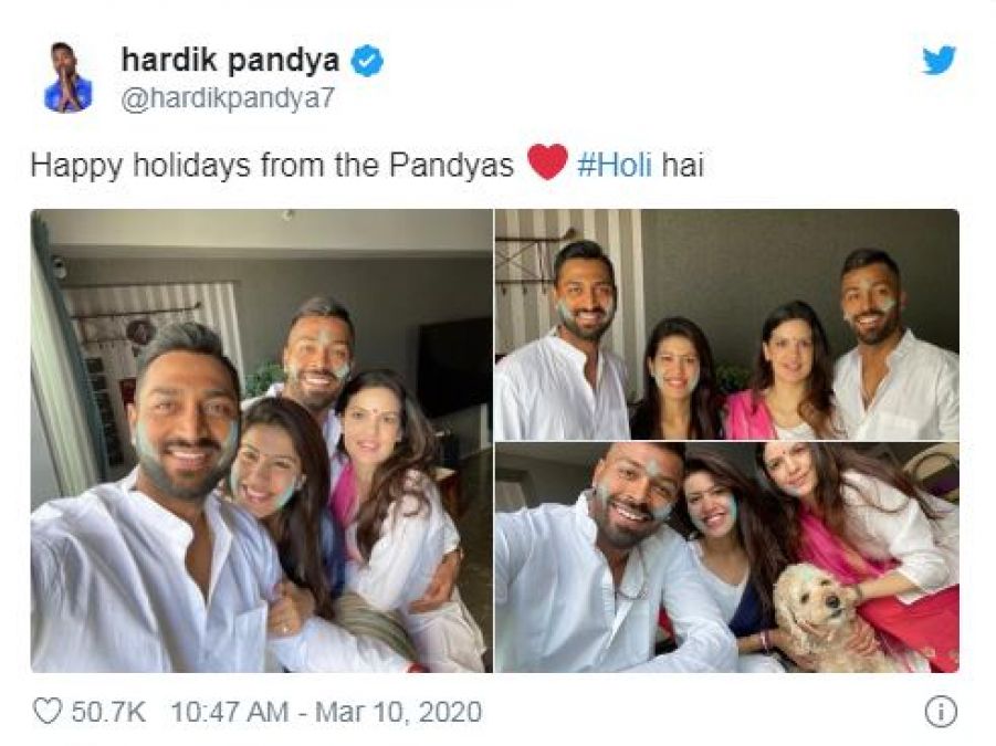 Pics: Hardik Pandya celebrates Holi with his fiance and family