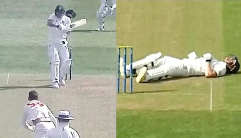Ben Stokes fell on the ground as soon as the ball hit the stomach