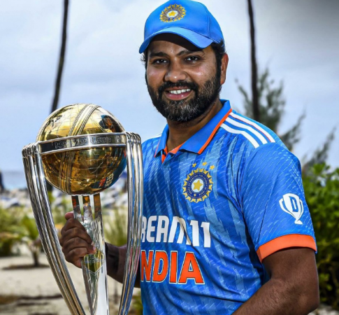 ICC ODI World Cup Trophy Meets Rohit Sharma: A Tale of Cricketing Greatness