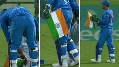 MS Dhoni stopped Indian flag from touching the ground as fan touches his feet, Netizens are all praise for Mahi
