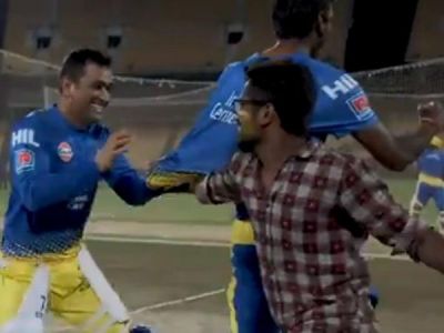 MS Dhoni once again, chased by a fan during the practice match, watch video here