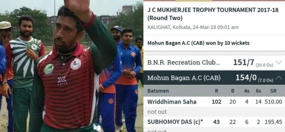 Wriddhiman Saha scored 102 runs in 20 balls: JC Mujherjee 2018