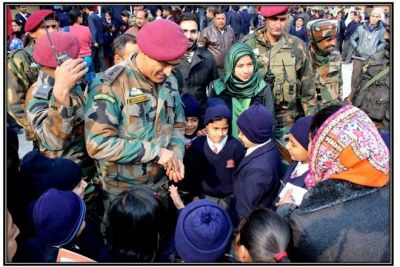 Former skipper MS Dhoni surprise visit to school in Srinagar