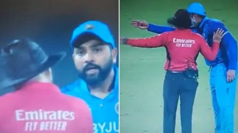 Rohit's passionate conversation with the umpire during the crucial 19th over's wide call