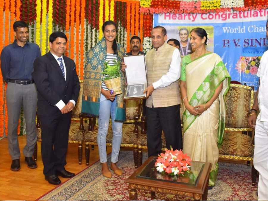 Telangana Governor honoured PV Sindhu and Manasi Girishchandra Joshi
