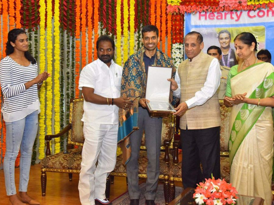 Telangana Governor honoured PV Sindhu and Manasi Girishchandra Joshi