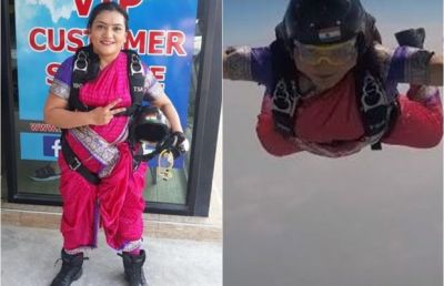 साड़ी पहनकर आसमान से कूदी ये भारतीय महिला