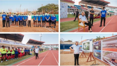 CM Patnaik arrived to review India's first indoor athletics stadium project