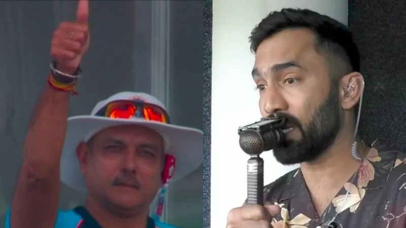 Shastri gives 'thumbs up' to Karthik for his commentary from dressing room
