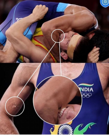 Photos Viral! Kazakh wrestler's cheating in a bout against Ravi Dahiya