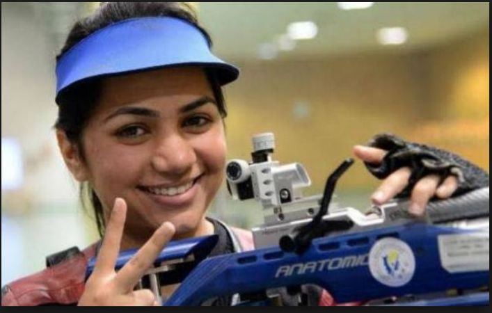 At ISSF World Cup Indian shooter Apurvi Chandela clinching a gold medal