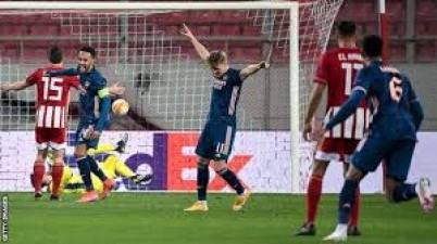 Europa League : Arsenal won their last-16 first-leg match 3-1 at Olympiakos