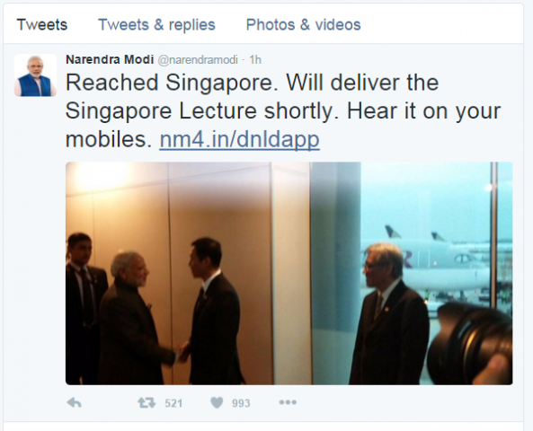 प्रधानमंत्री नरेंद्र मोदी सिंगापुर पहुंचे