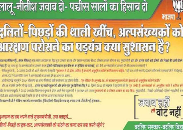चुनाव आयोग ने बिहार में प्रतिबंधित किए BJP के विवादित विज्ञापन
