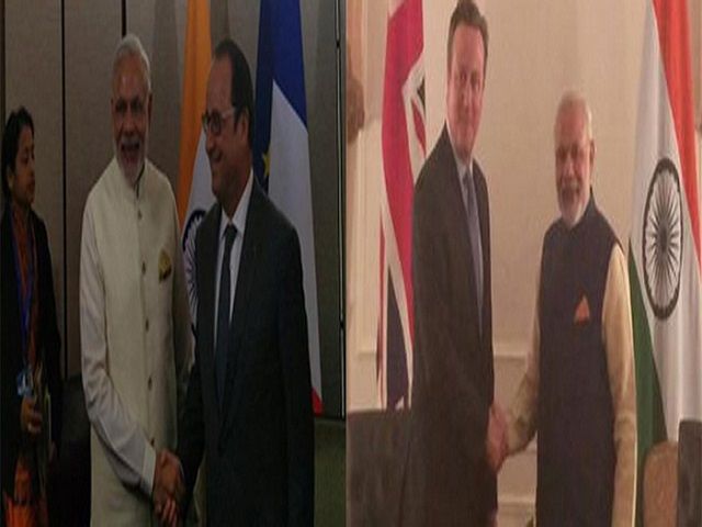 न्यूयार्क में डेविड कैमरन और फ्रांस्वा ओलोंद से मिले PM मोदी