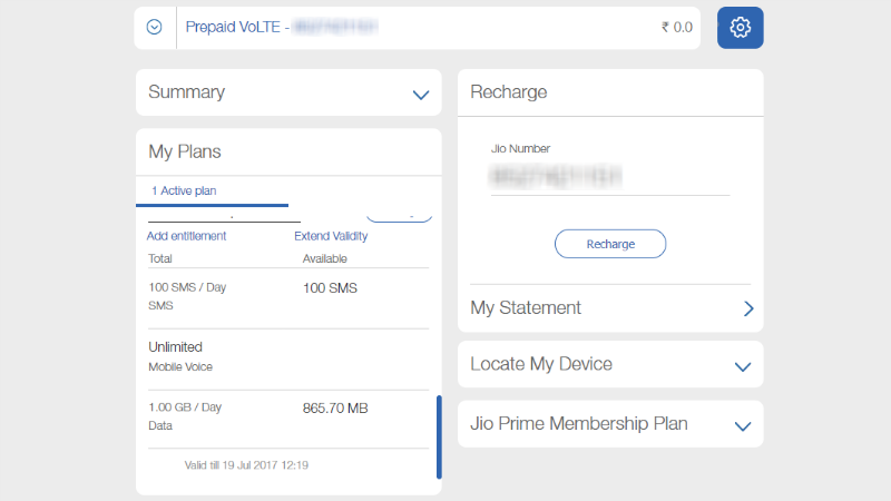 Steps to check Reliance jio plan, validity and balance through Website