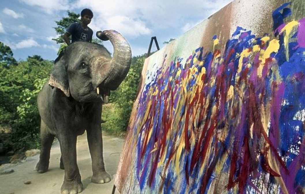 कमाल का है ये हाथी जो अपनी सूंड से करता है पेंटिंग